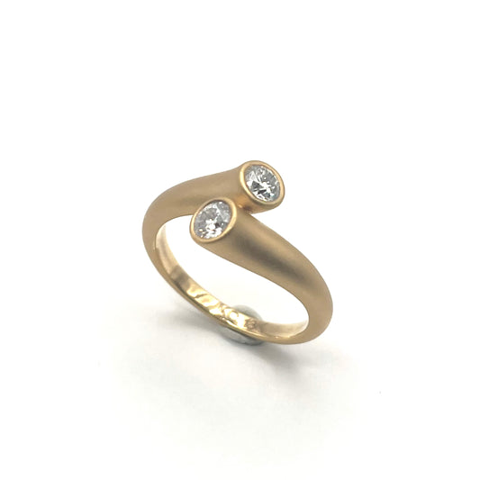 18KT Matte Yellow Gold Band with Two VS White Diamond Flush Settings, KS293, Kanwar Singh