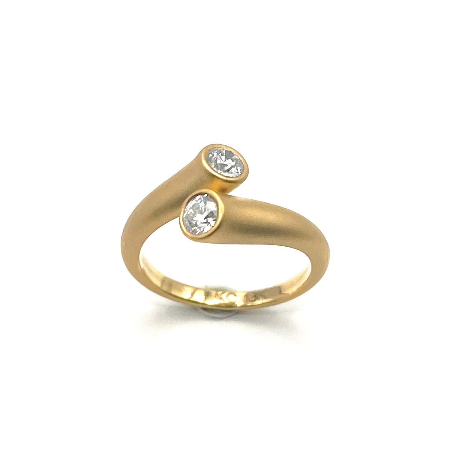18KT Matte Yellow Gold Band with Two VS White Diamond Flush Settings, KS293, Kanwar Singh