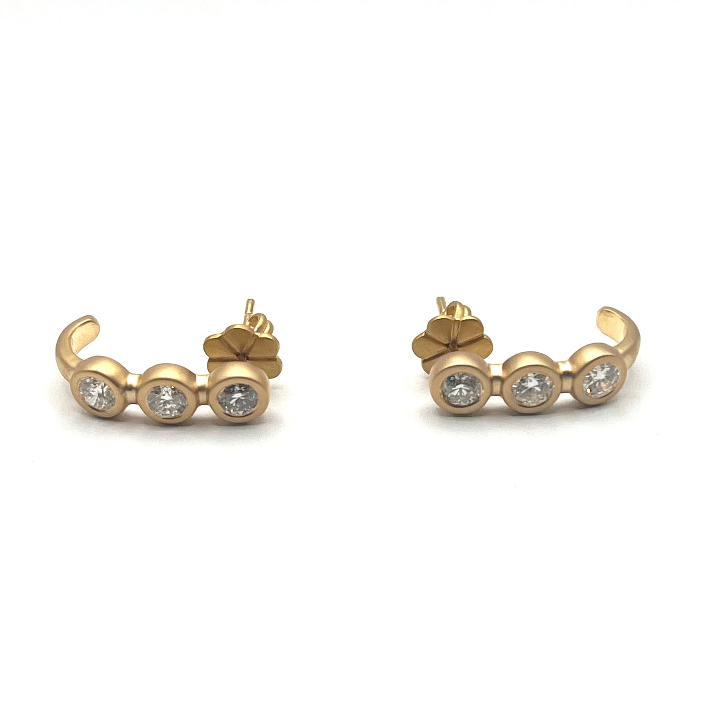 18KT Yellow Gold Horseshoe Post Earrings with Three White Diamonds, KS295, Kanwar Singh