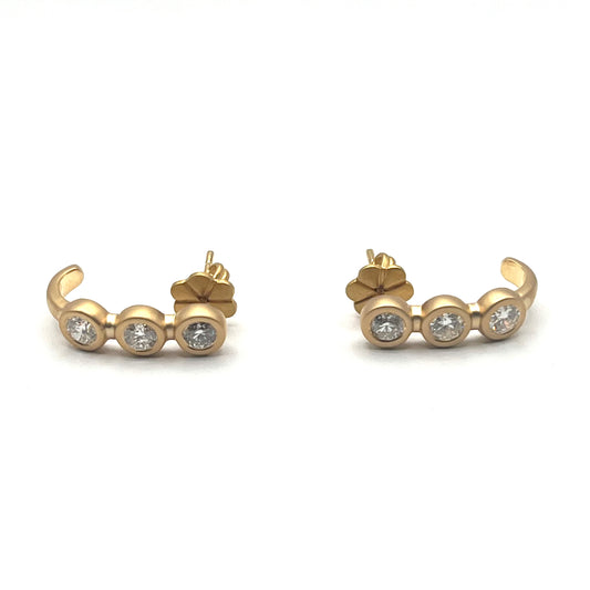 18KT Yellow Gold Horseshoe Post Earrings with Three White Diamonds, KS295, Kanwar Singh
