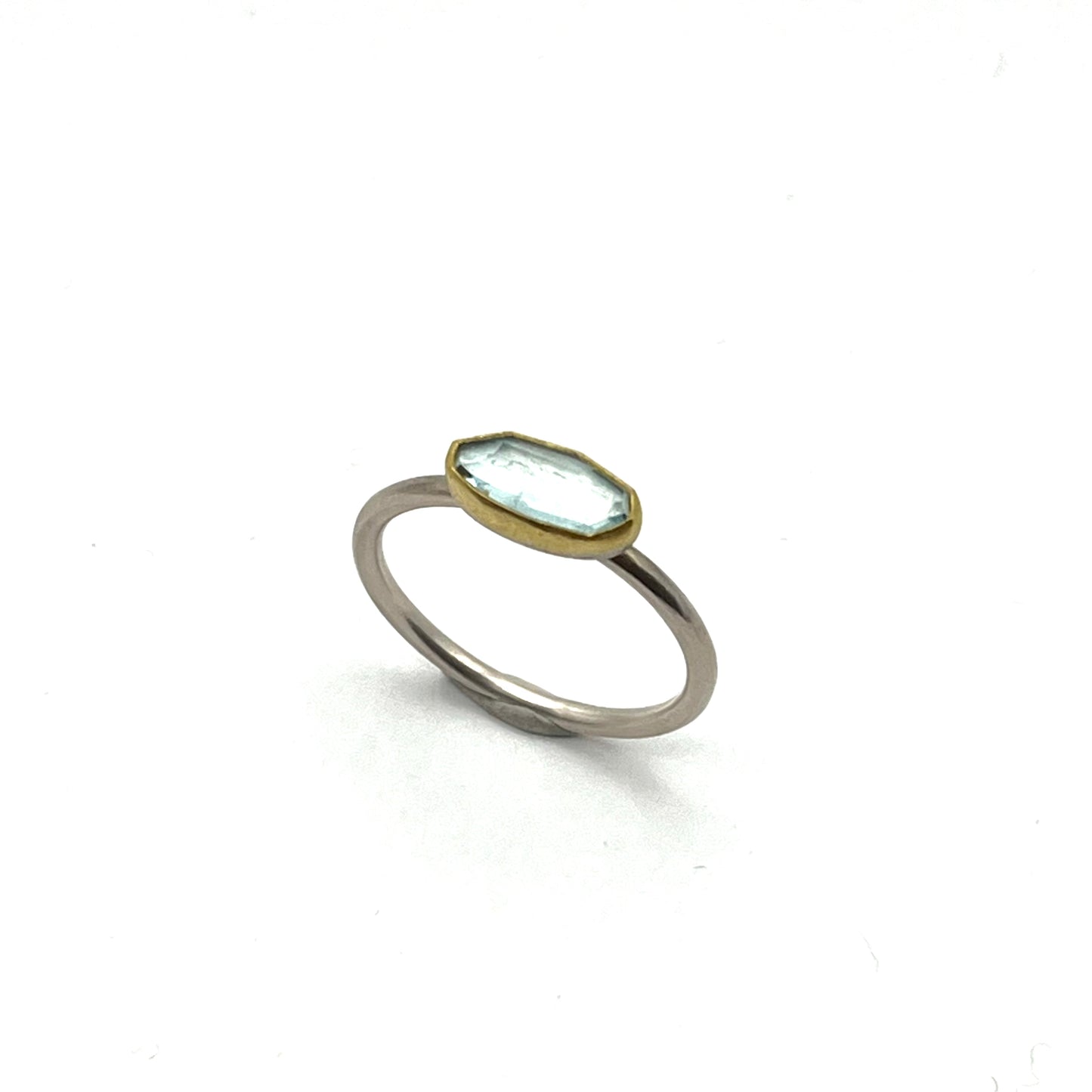 22kt Gold & Sterling silver Aquamarine Oval Rose Cut East West Ring, SW199, Sam Woehrmann
