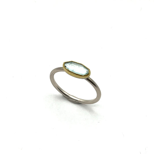 22kt Gold & Sterling silver Aquamarine Oval Rose Cut East West Ring, SW199, Sam Woehrmann