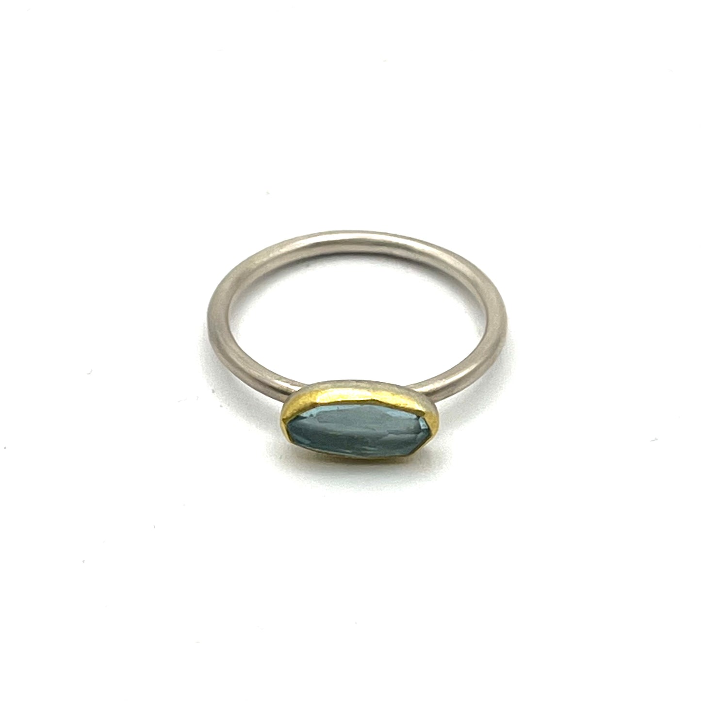 22kt Gold & Sterling silver Aquamarine Oval Rose Cut East West Ring, SW199, Sam Woehrmann