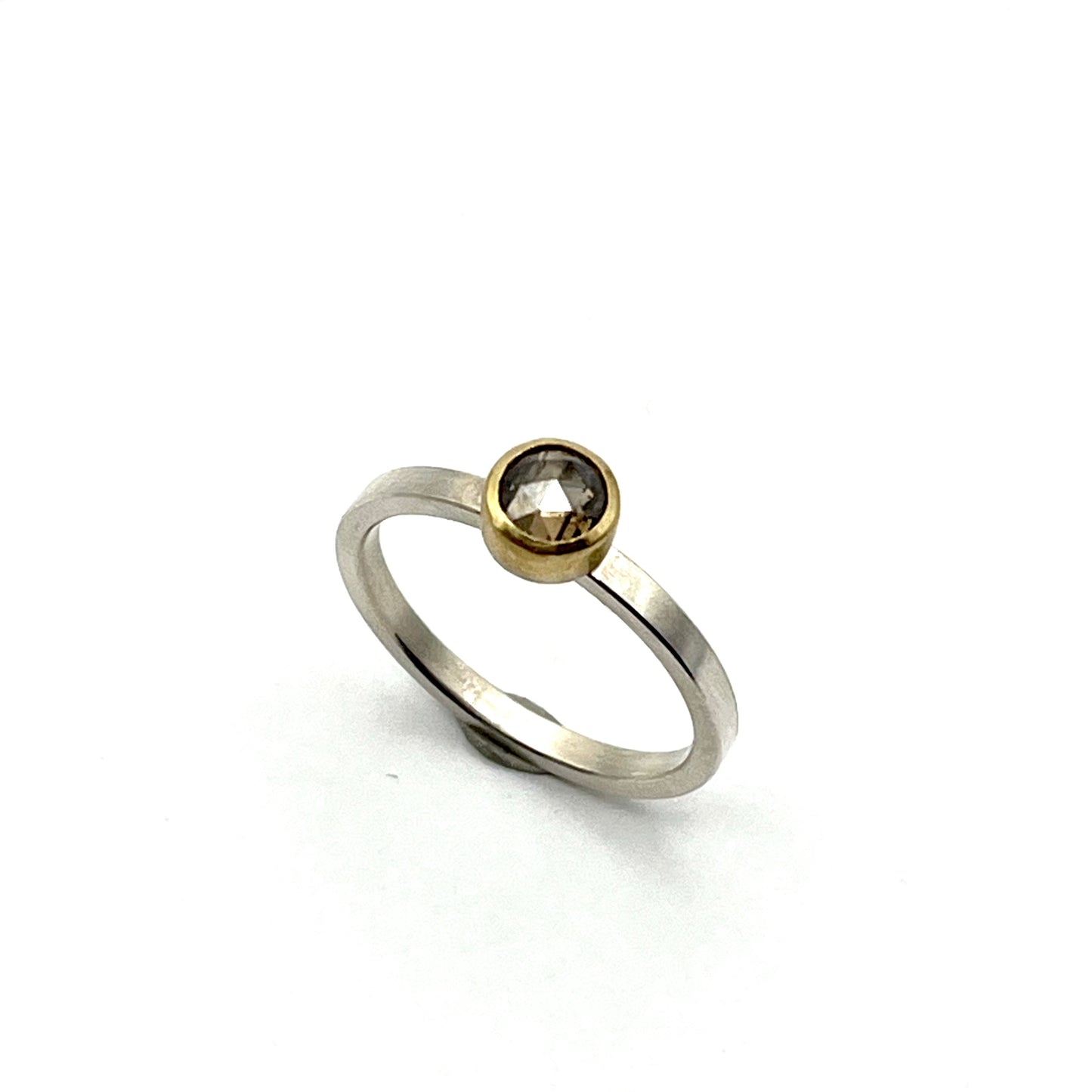 22kt Gold & Sterling Silver Brown Diamond Round Rose Cut Ring, SW193, Sam Woehrmann