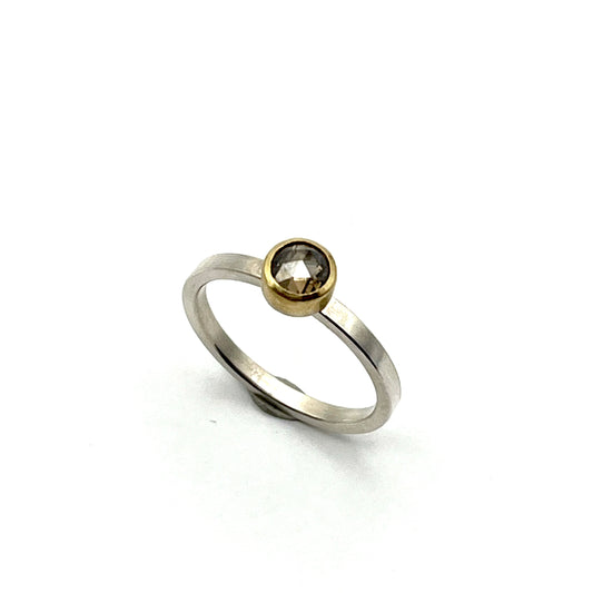 22kt Gold & Sterling Silver Brown Diamond Round Rose Cut Ring, SW193, Sam Woehrmann