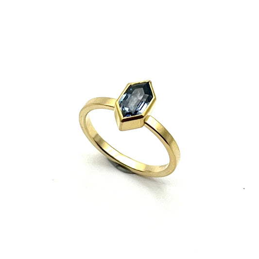 22kt & 18kt Gold Sappire Long Hexagon Ring, SW169, Sam Woehrmann