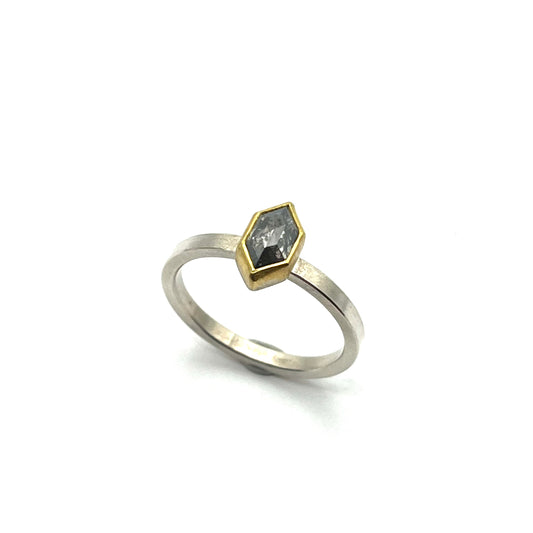 22kt & Sterling Silver Grey Diamond 0.91 ct Long Hexagon Ring, SW192, Sam Woehrmann