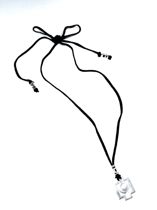 Sterling Silver Necklace with 13mm Freshwater Pearl and Deer Lace String, RE 6708.11/91, Reba Engel