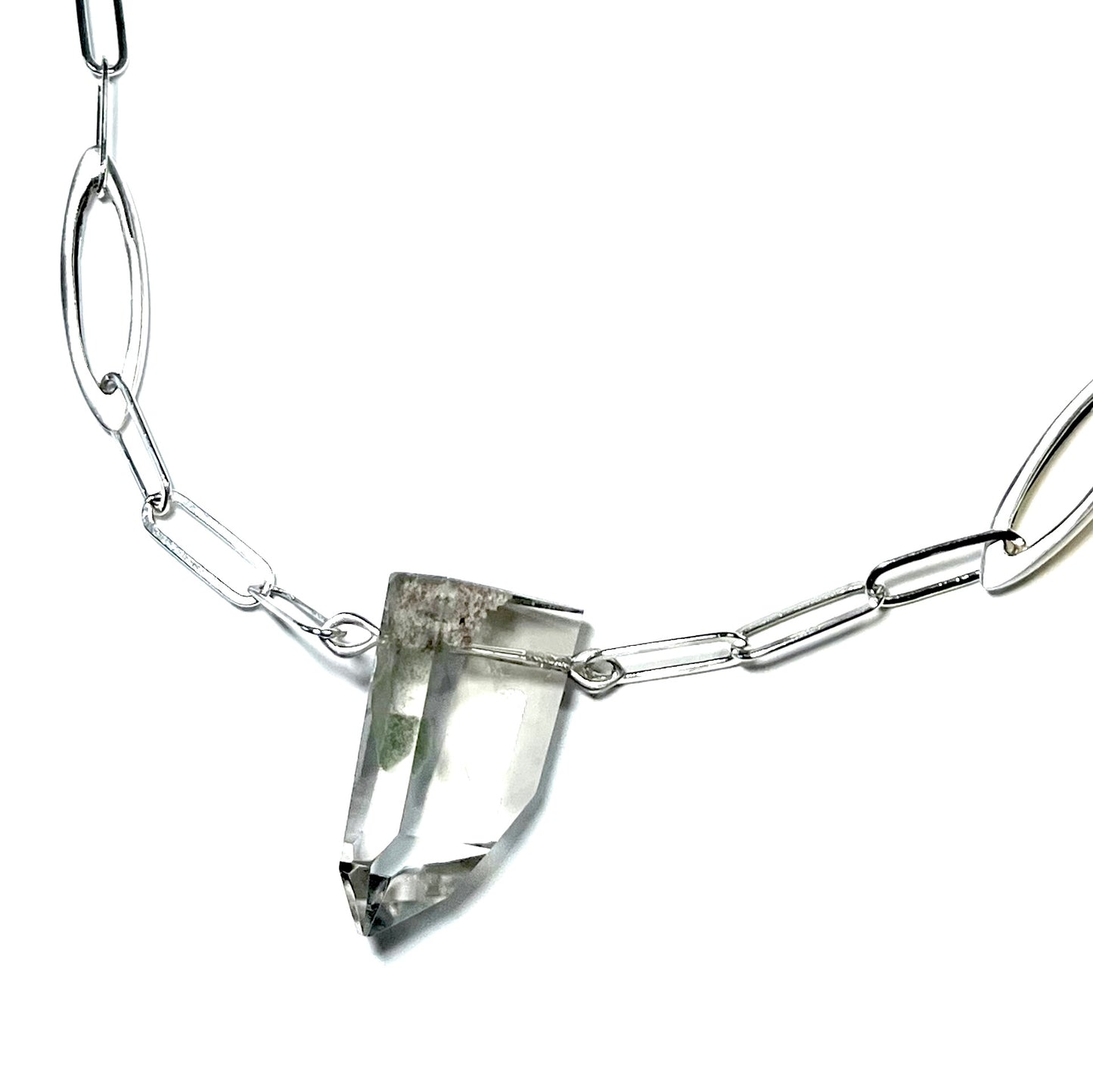 Sterling Silver Phantom Quartz Necklace with 32" Paperclip Chain, RE5719, Reba Engel