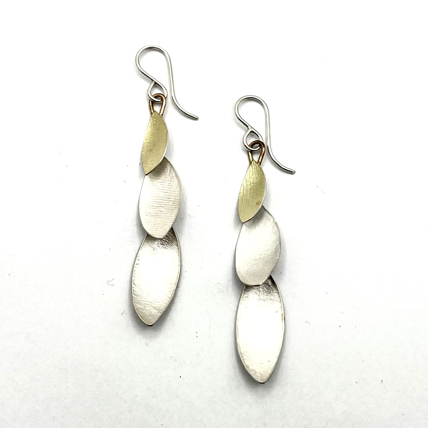 Sterling Silver & 18kt Gold Textured Leaves Earrings, OM25-131, Owen Mclnerney