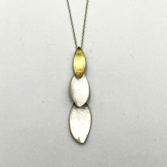 Sterling Silver & 18kt Gold Textured Leaves Pendant, OM25-137, Owen Mclnerney