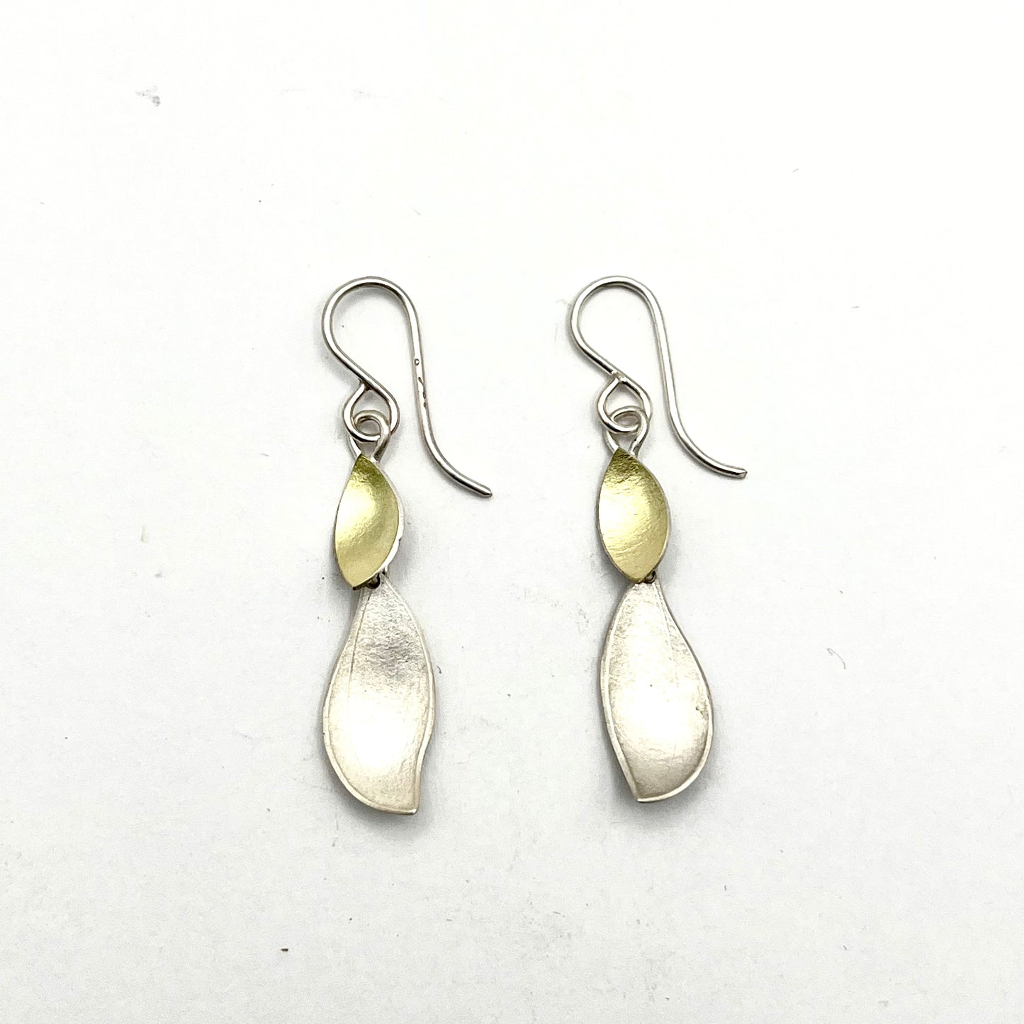 Sterling Silver & 18kt Gold Textured Leaves Earrings, OM25-136, Owen Mclnerney