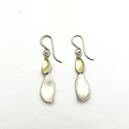 Sterling Silver & 18kt Gold Textured Leaves Earrings, OM25-136, Owen Mclnerney