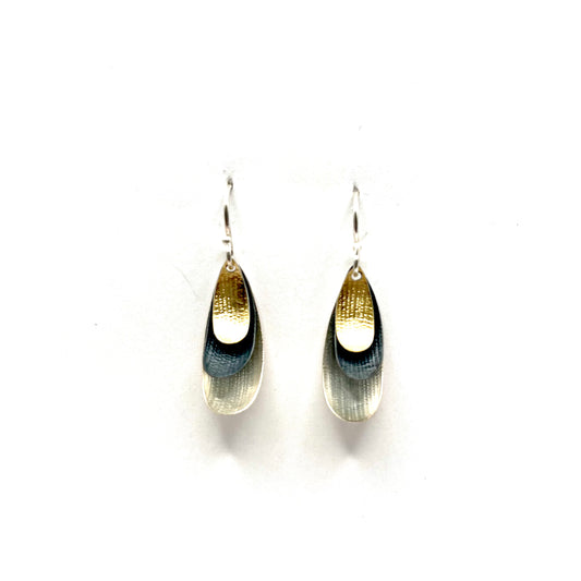 18kt & Oxidized Sterling Silver Stack Earrings, OM25-025, Owen Mclnerney