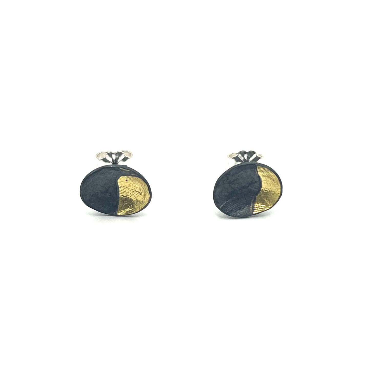 Oxidized Sterling Silver & 18kt Gold Leaf Accents Earrings, OM25-244, Owen Mclnerney
