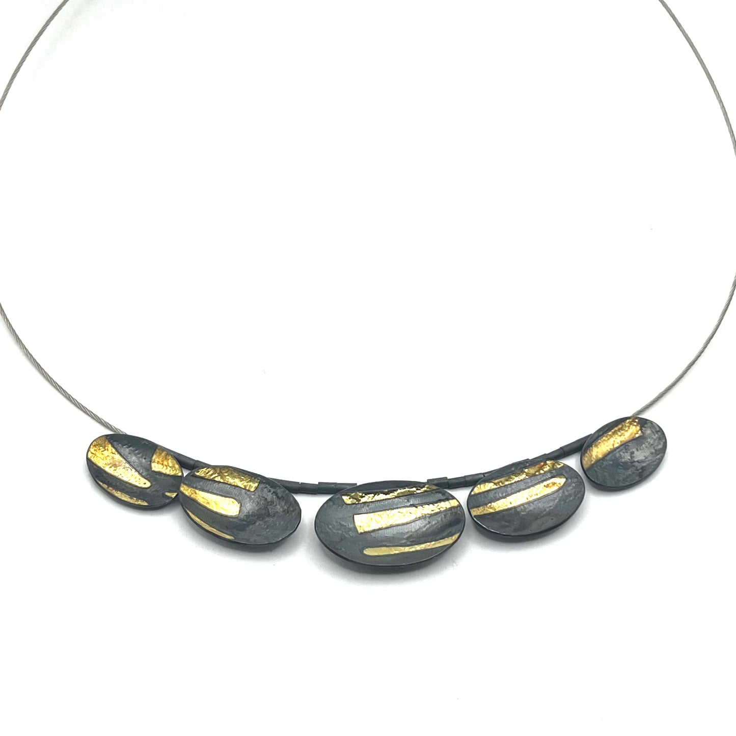 Oxidized Sterling Silver & 18kt Gold Leaf Accents Pendant Necklace, OM25-241, Owen Mclnerney