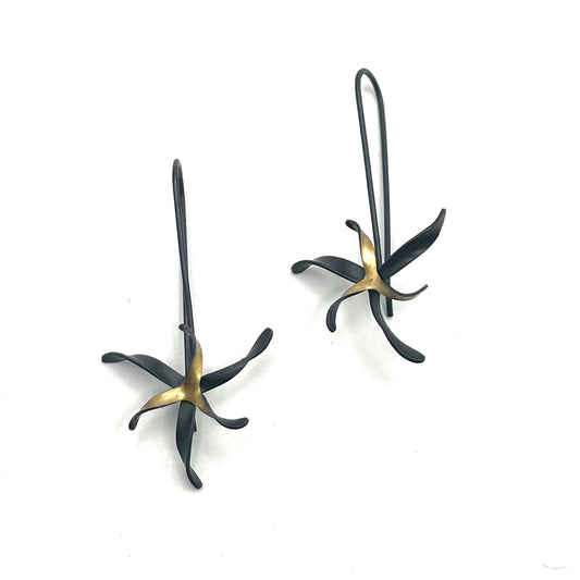 Oxidized Sterling Silver & 18kt Gold Leaf Accents Sculptural Earrings, OM25-238, Owen Mclnerney