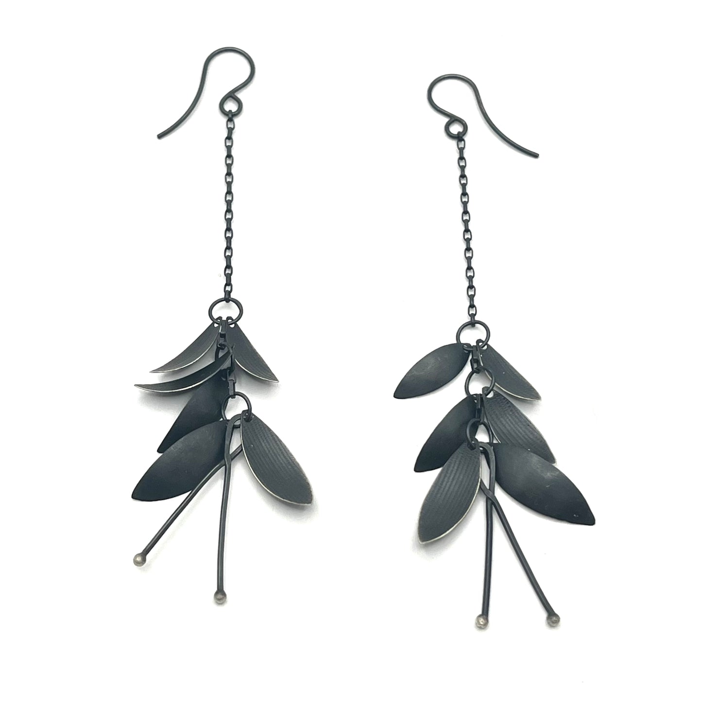Oxidized Sterling Silver Leaf Earrings, OM25-237, Owen Mclnerney