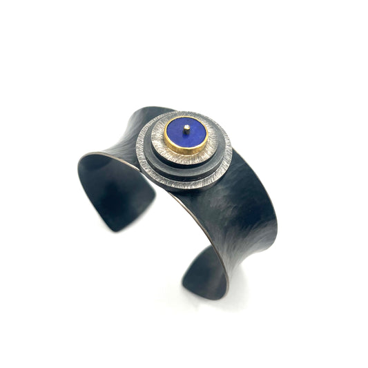 Lapis Cuff Bracelet in 18k & 22k Gold with Oxidized Sterling Silver, JH0105, Julie Harris