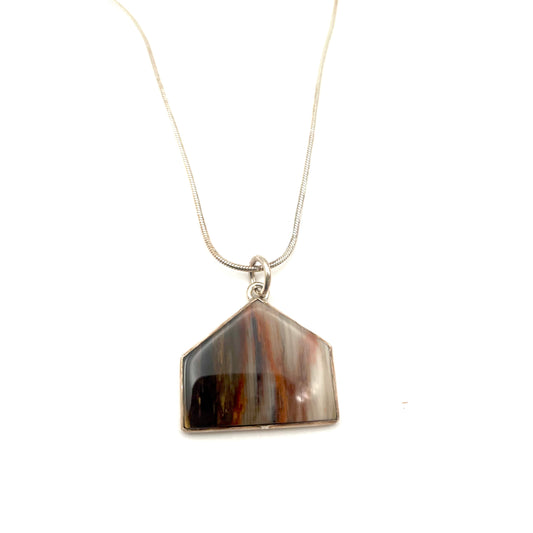 Sterling Silver Petrified Wood Pendant Necklace, SR06, Sandra Russell