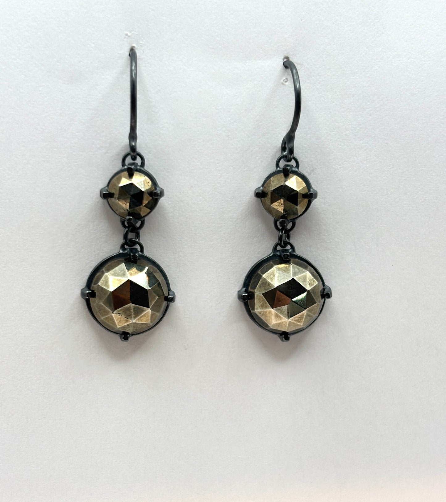 Oxidized Sterling Silver Pyrite Prong Set Double Drop Earrings, HG252, Heather Guidero