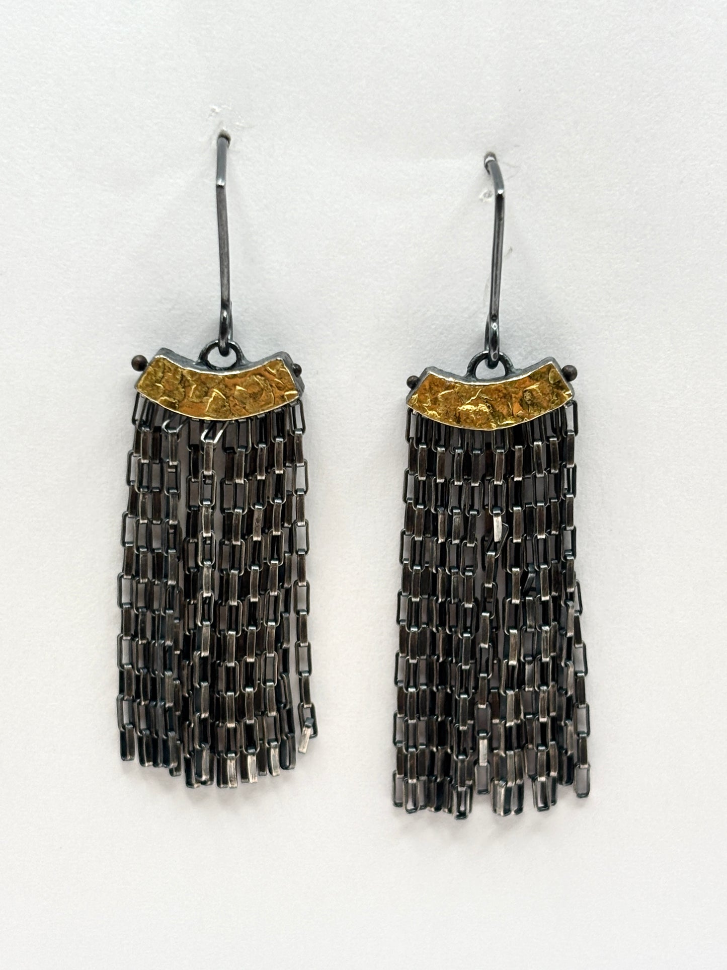 Oxidized Sterling Silver & 22kt  Arch fringe Earrings, HG253, Heather Guidero
