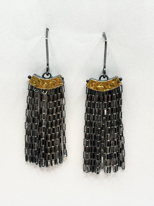 Oxidized Sterling Silver & 22kt  Arch fringe Earrings, HG253, Heather Guidero