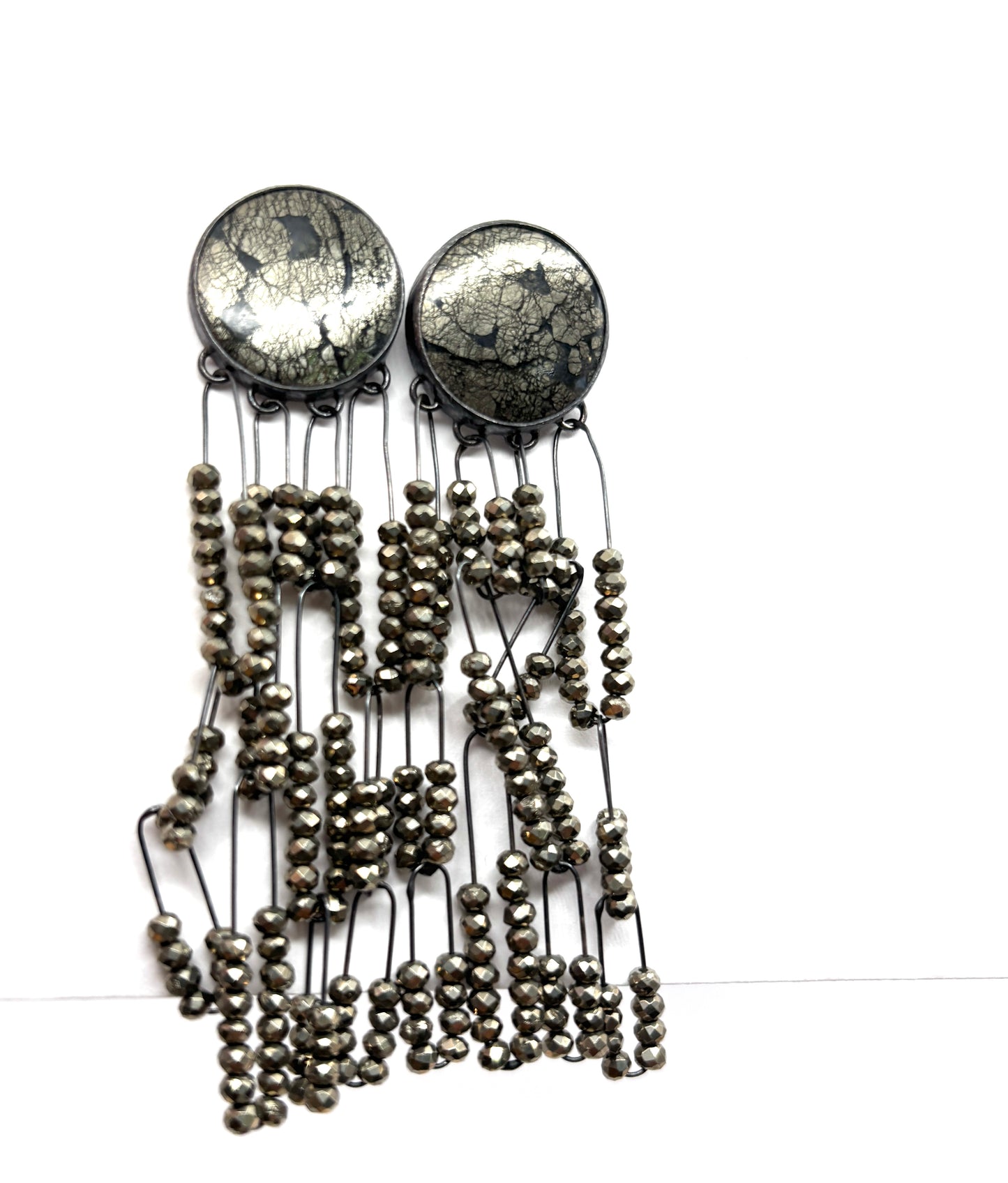 OOAK bezel set markasite deco Earrings, oxss + pyrite, HG257, Heather Guidero