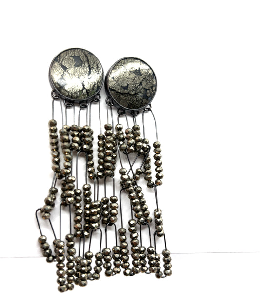 OOAK bezel set markasite deco Earrings, oxss + pyrite, HG257, Heather Guidero