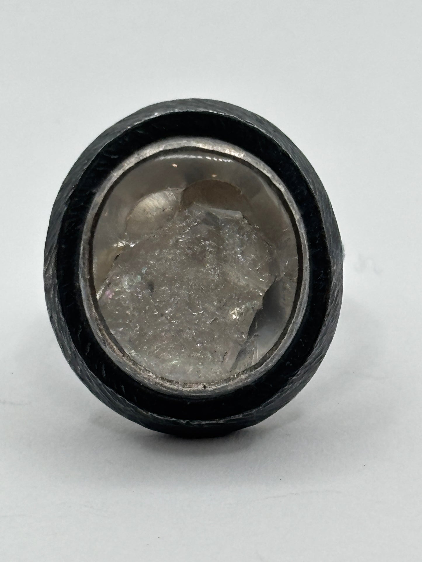 OOAK Oxidized Sterling Silver Ring with Bezel-Set Phantom Quartz, HG2515, Heather Guidero