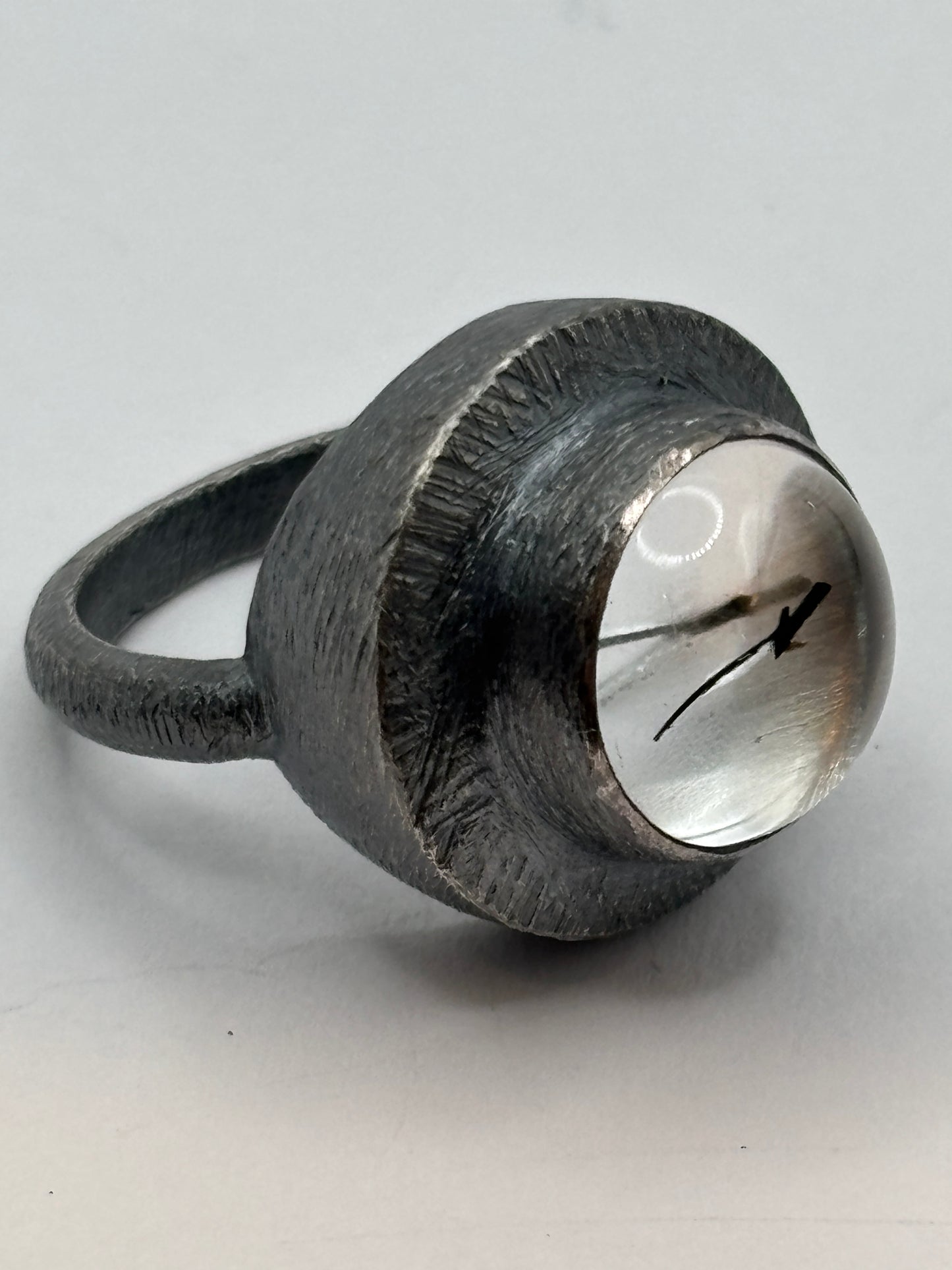 Oxidized Sterling Silver Ring with Round Portrait-Cut Tourmalated Quartz, HG2516, Heather Guidero
