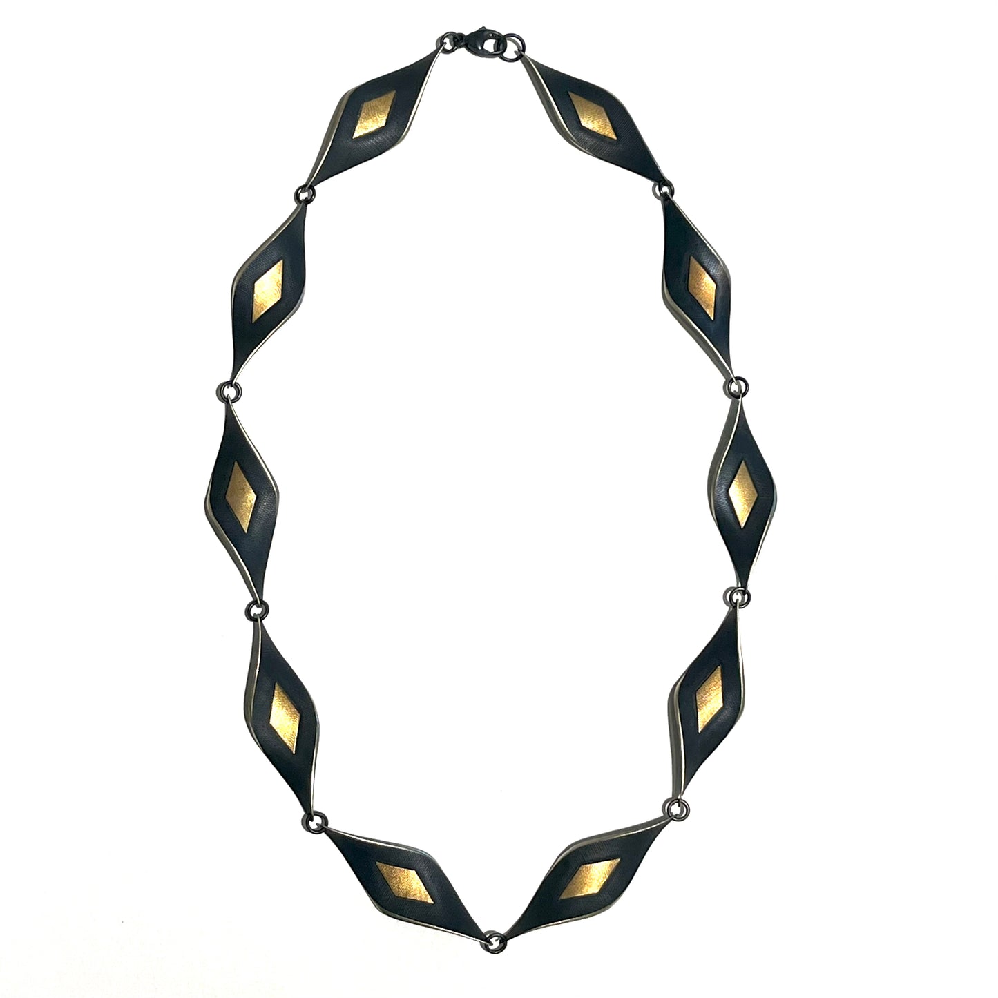 Oxidized Sterling Silver & 18kt Gold Leaf Accents Triangle Necklace, OM24-165, Owen Mclnerney
