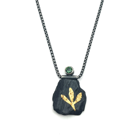 24kt & Sterling Silver Tri- Lobe Pendant Necklace with Tourmaline, LM0078, Lisa Mueller