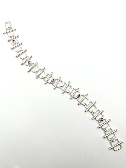 Sterling Silver Dots and Lines Bracelets with Rhodolite Garnet, LM0084, Lisa Mueller