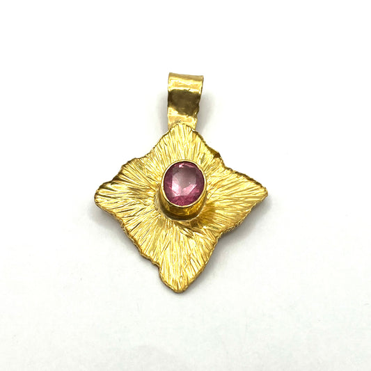 22kt Gold textured pendant with Pink Tourmaline, SS3041, Susan Sims