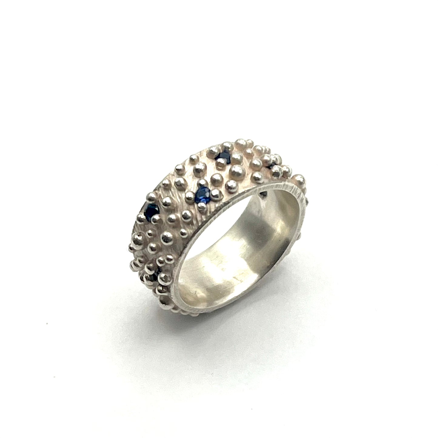 Sterling Silver Bumpy Texture Ring with Sapphires, Size 6, Dahlia Kanner, Own by JH