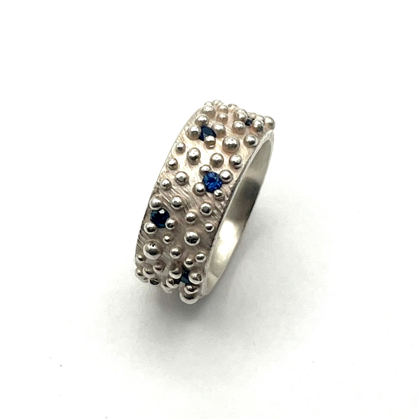 Sterling Silver Bumpy Texture Ring with Sapphires, Size 6, Dahlia Kanner, Own by JH