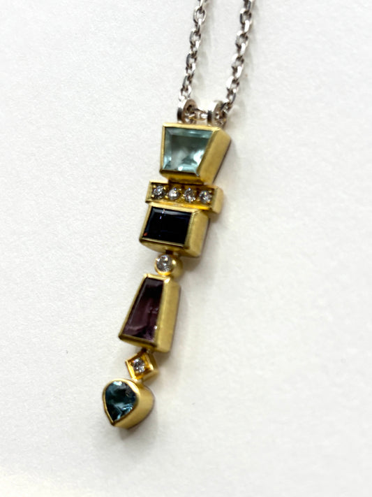 22Kt Gold and 18kt gold Totem  with Aqua, Spinel,a nd diamond