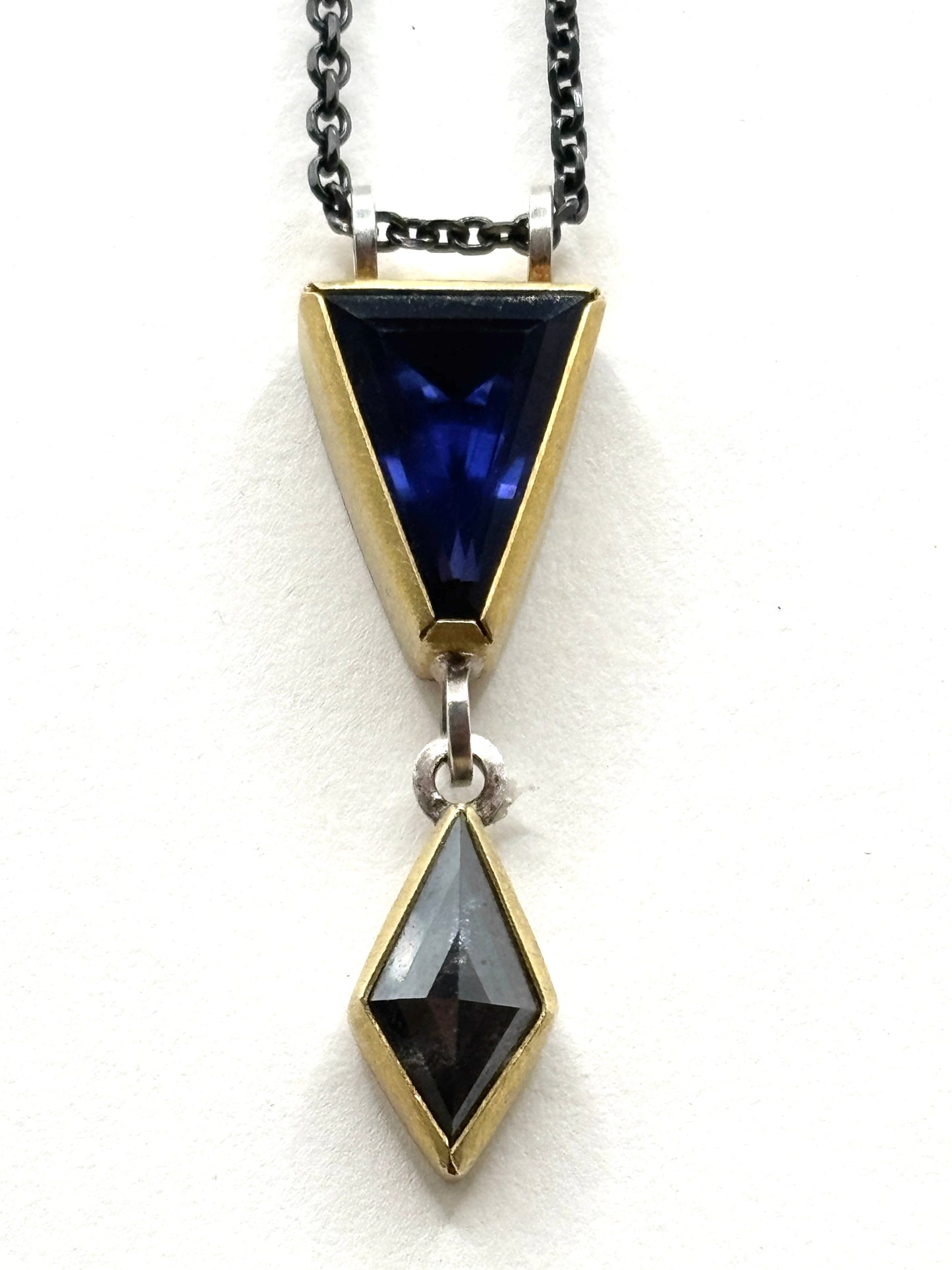 22kt yellow gold and sterling silver Iolite and Diamond pendant