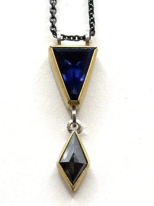 22kt yellow gold and sterling silver Iolite and Diamond pendant