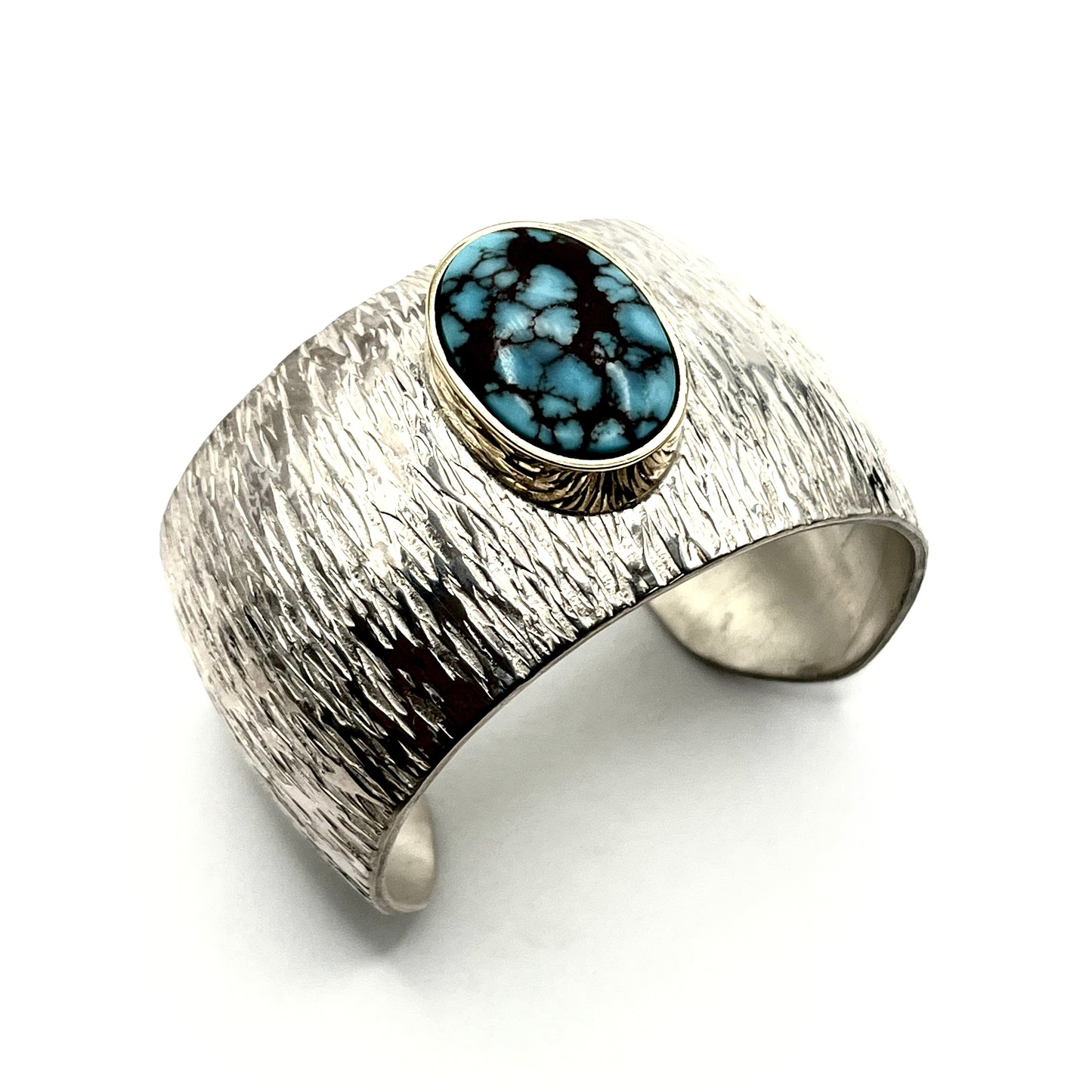18kt Gold Bezel Set Turquoise Sterling Silver Cuff Bracelet, CS03, Christopher Shaw