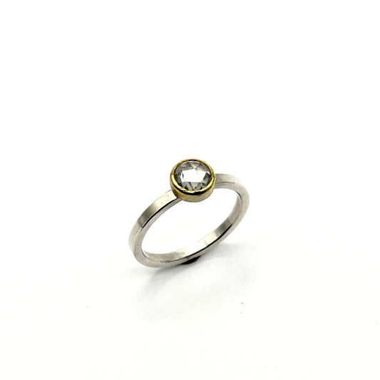 22k Gold & Sterling Silver Diamond Round Rose Cut Ring, SW26237, Sam Woehrmann