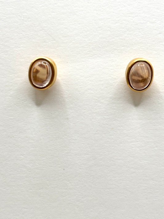 18kt Yellow gold oval Bezel Moonstone stud earrings KWS26308