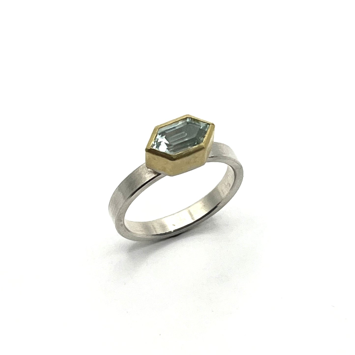 Aqua Hexagon East-West Ring, SW26242, Sam Woehrmann