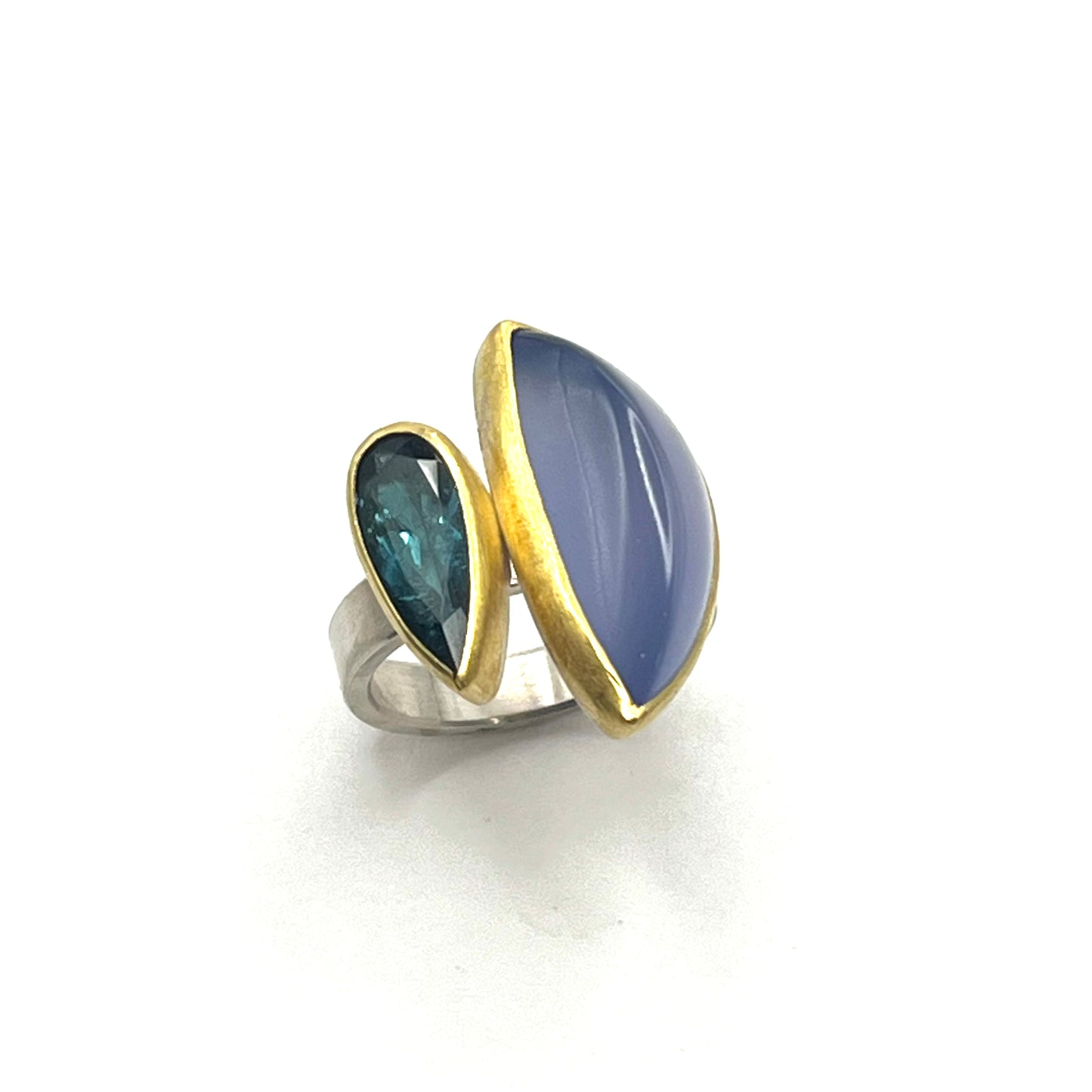 22k Gold & Sterling Silver Blue Chalcedony & Blue Tourmaline Ring, SW26230, Sam Woehrmann