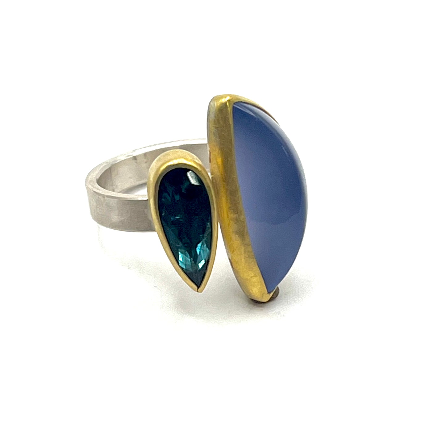 22k Gold & Sterling Silver Blue Chalcedony & Blue Tourmaline Ring, SW26230, Sam Woehrmann