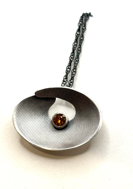 Sterling Silver Pendant & Vibrant Orange Sapphire Necklace  OM26-092, OWEN MCLNERNEY