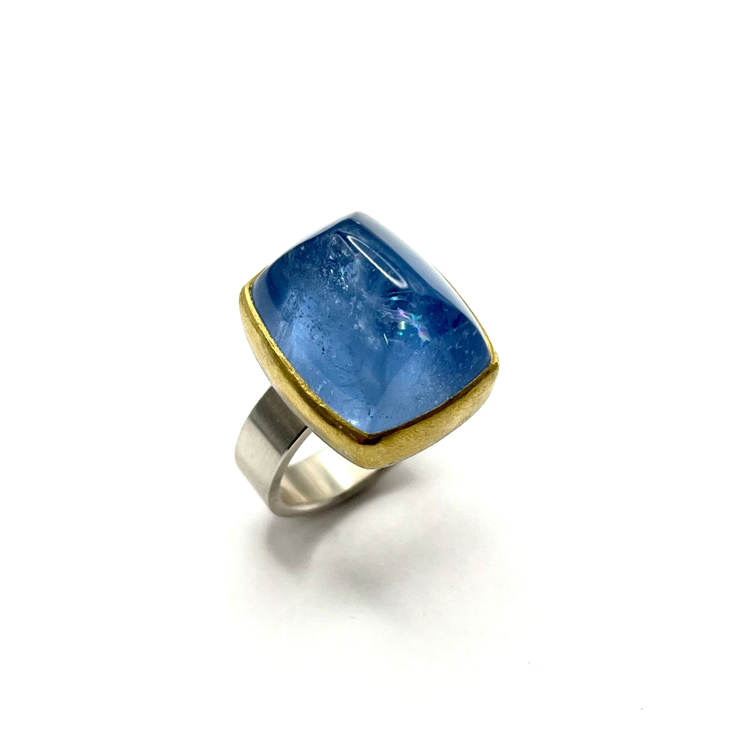 22kt Gold & Sterling Silver Blue Beryl / Aquamarine Sugar Loaf Ring, SW26234, Sam Woehrmann