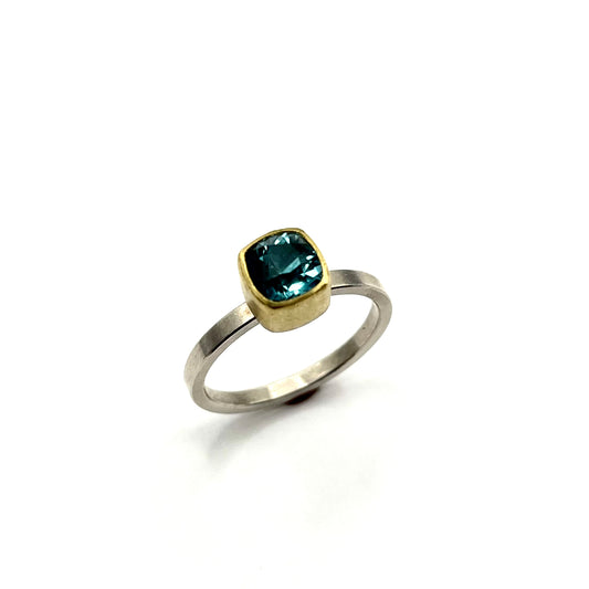22kt Gold & Sterling Silver Blue Tourmaline Cushion Ring, SW26240, Sam Woehrmann