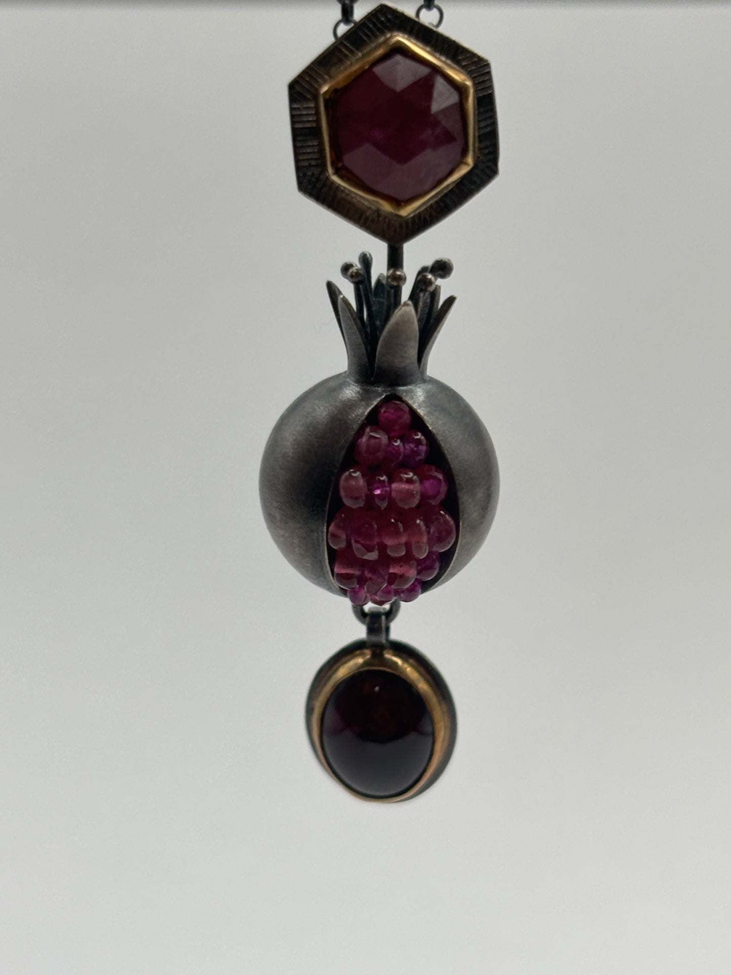 Pomegranate Pendant Necklace in Oxidized Silver